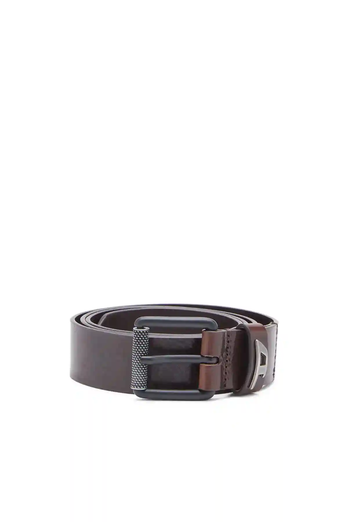 Brown Shiny leather belt with logo loop