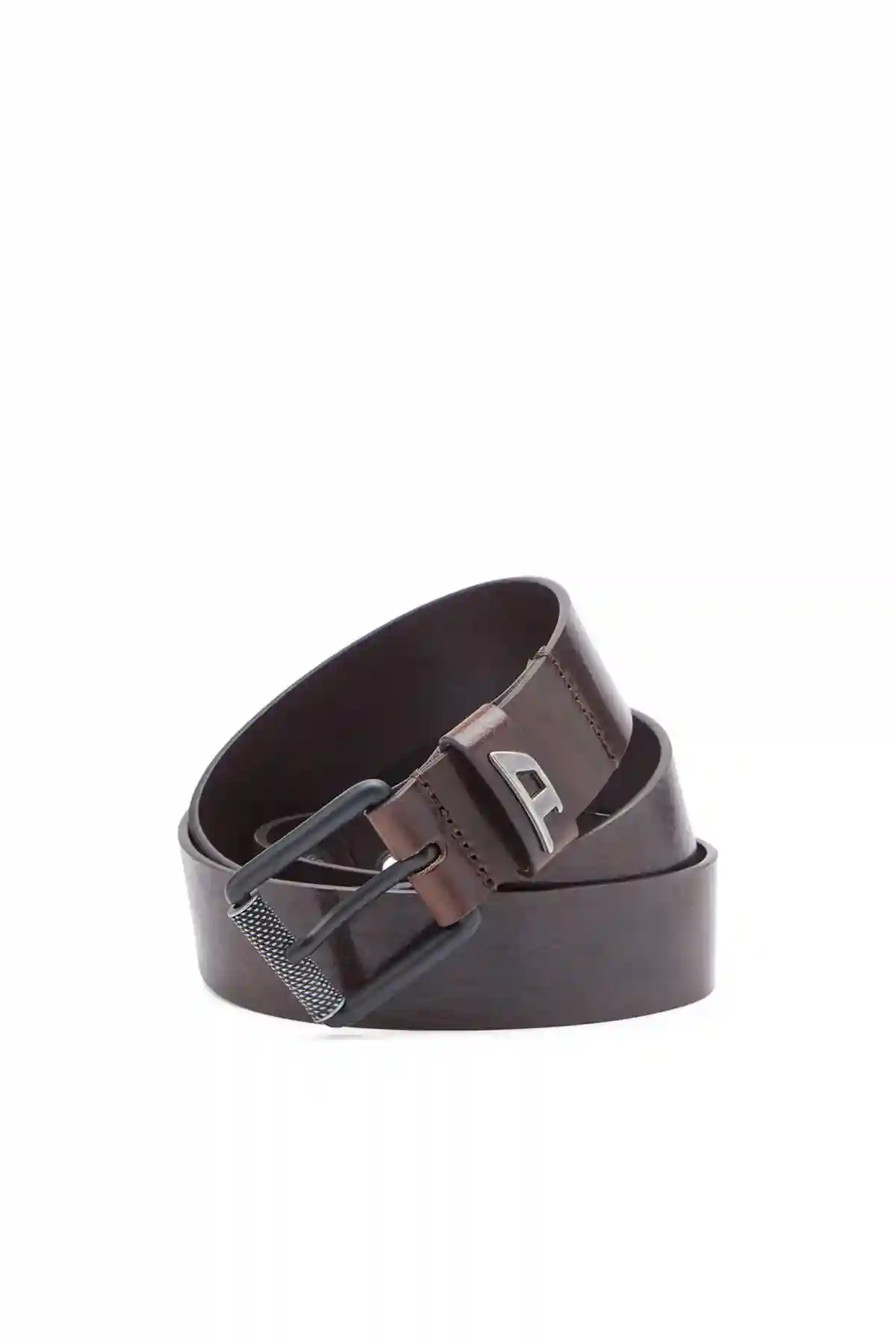 Brown Shiny leather belt with logo loop