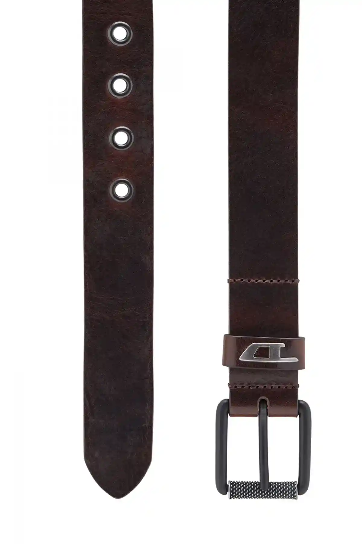Brown Shiny leather belt with logo loop