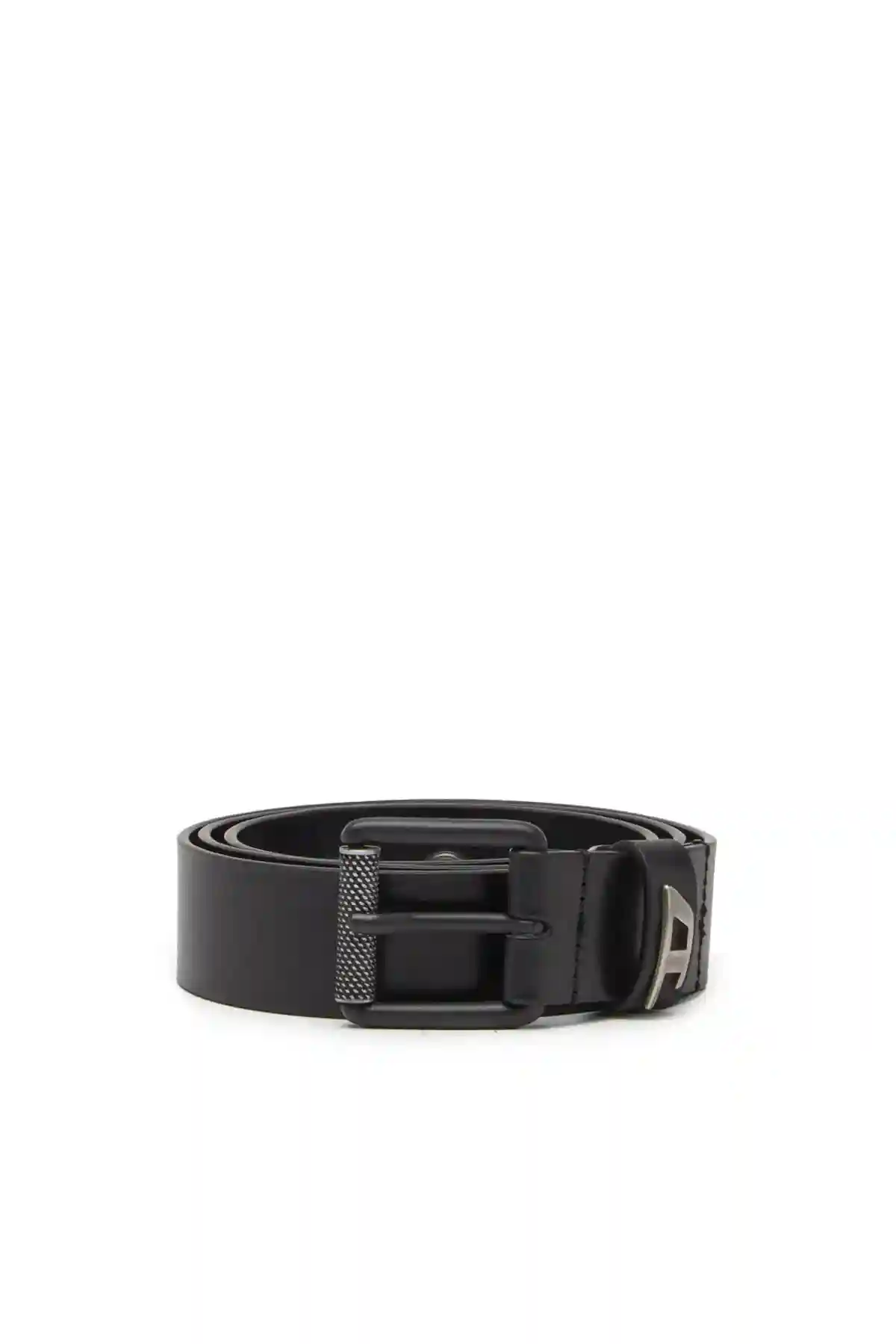 Black Shiny leather belt with logo loop