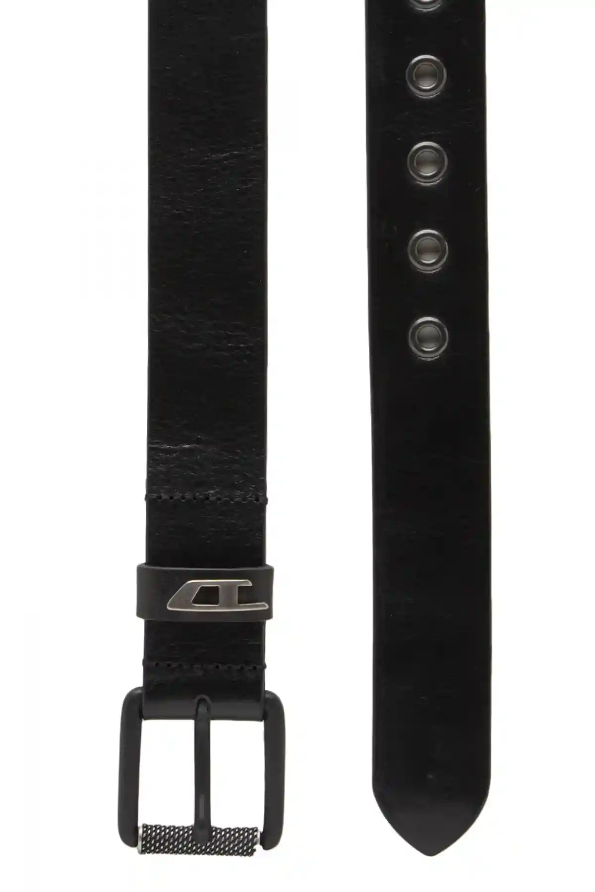 Black Shiny leather belt with logo loop