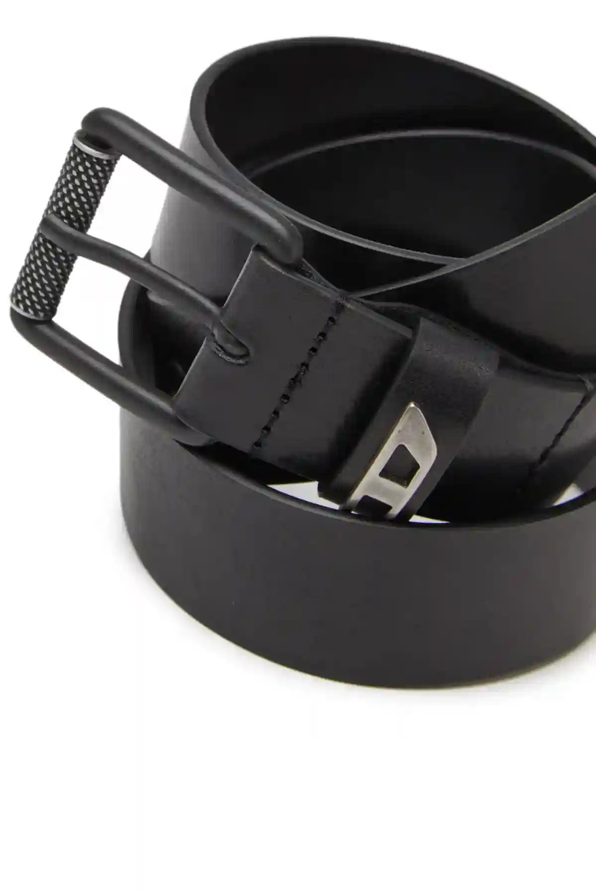 Black Shiny leather belt with logo loop