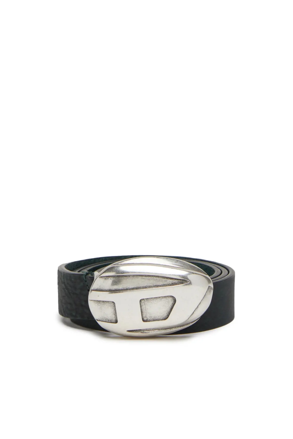 Green Treated leather belt with logo buckle