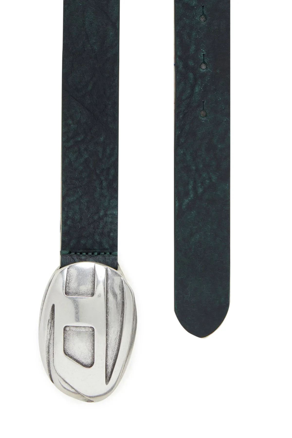Green Treated leather belt with logo buckle