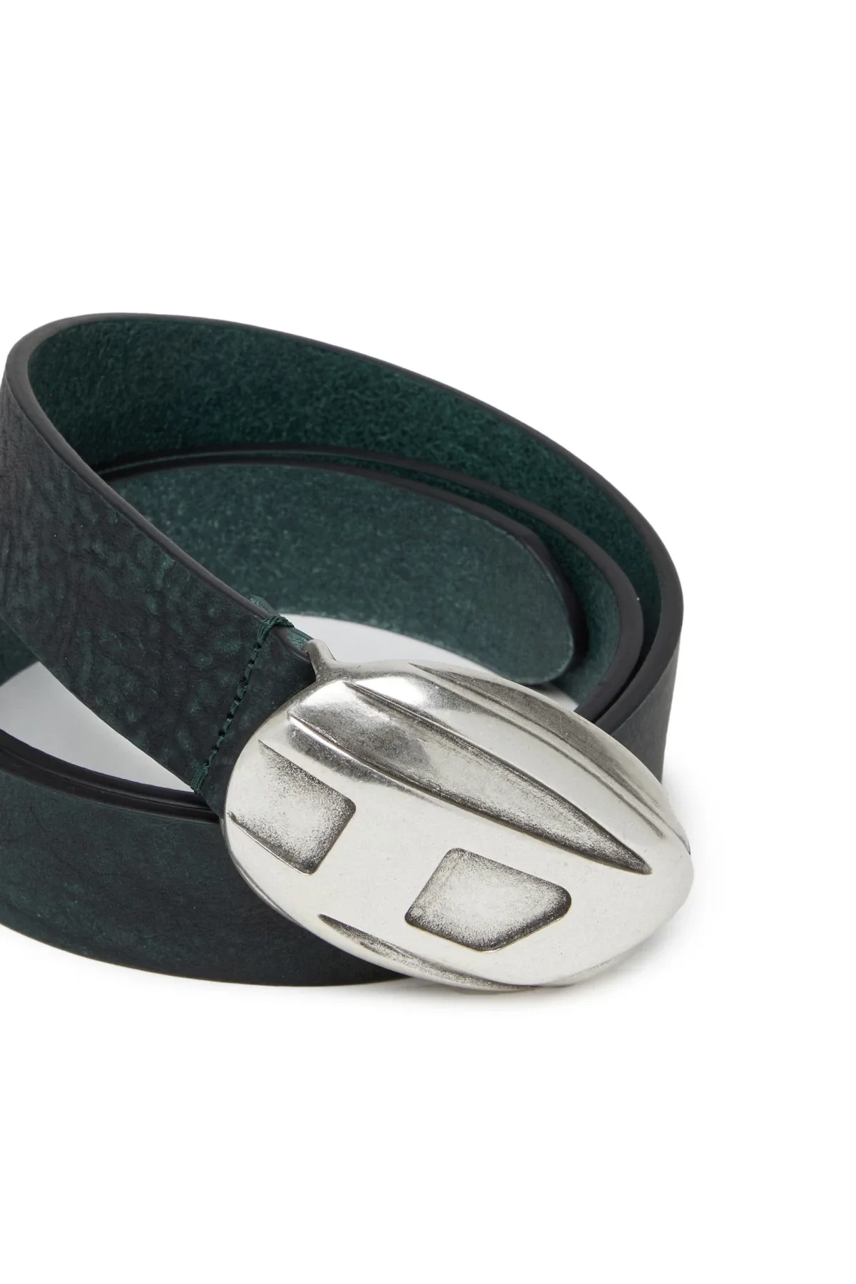 Green Treated leather belt with logo buckle