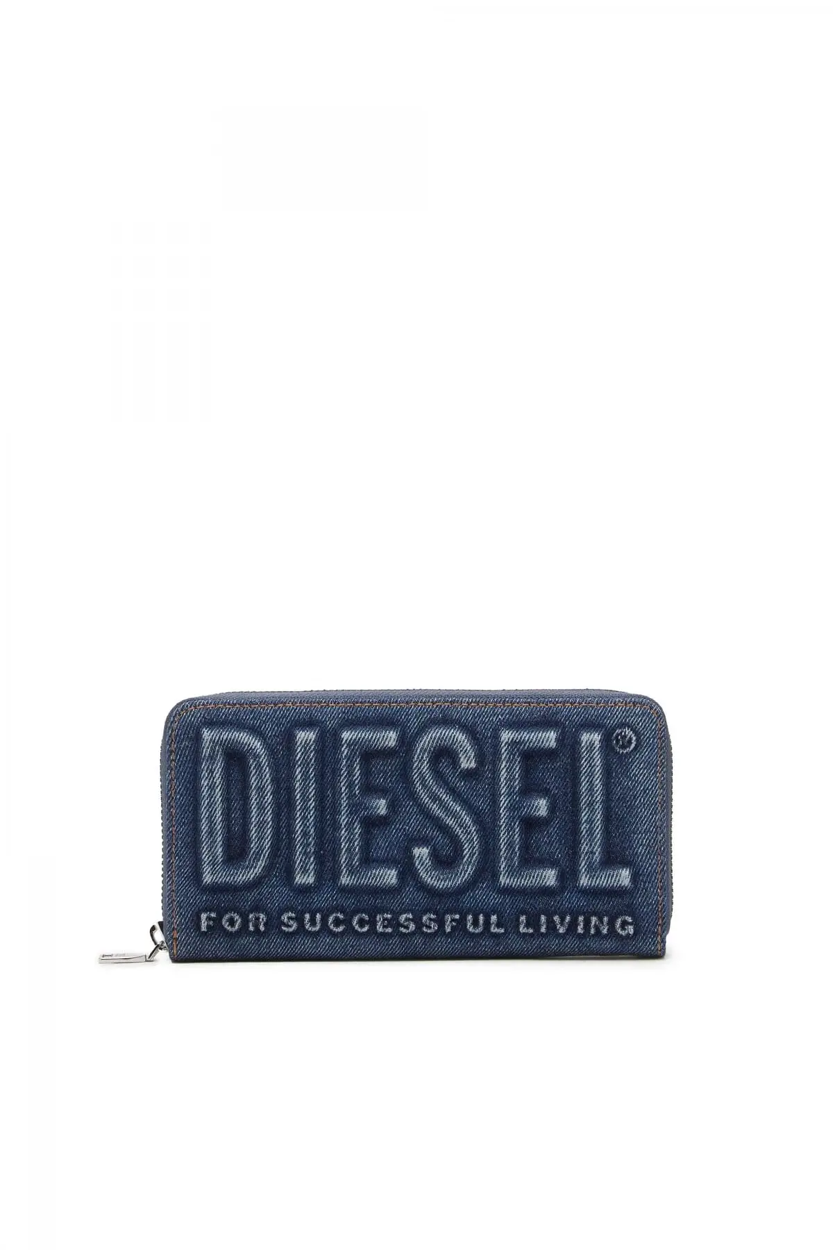 Blue Long zip wallet in logo-embossed denim