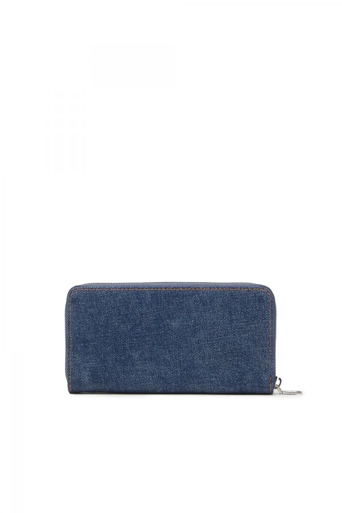 Blue Long zip wallet in logo-embossed denim