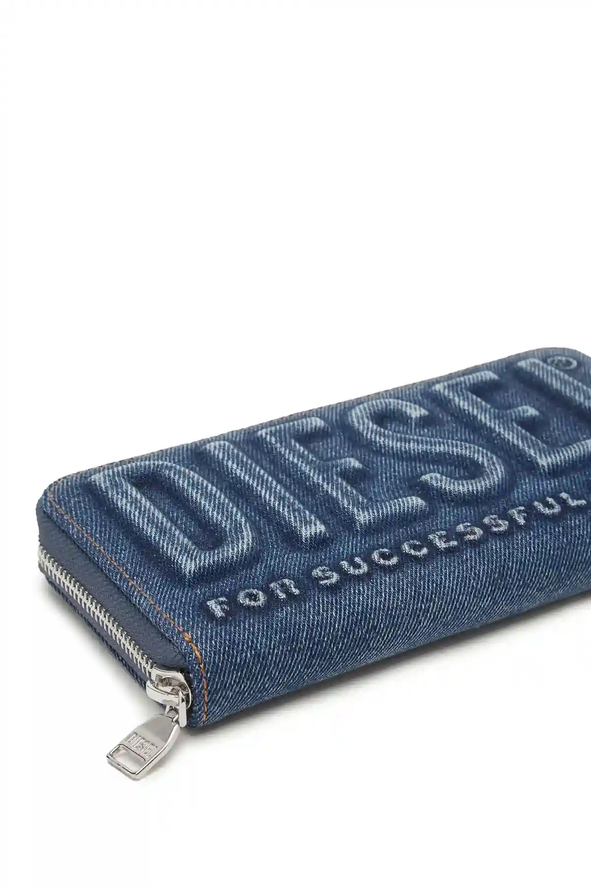 Blue Long zip wallet in logo-embossed denim
