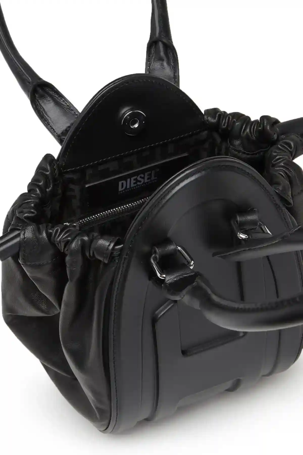 Black 1DR-Fold XS-Oval logo handbag in nappa leather