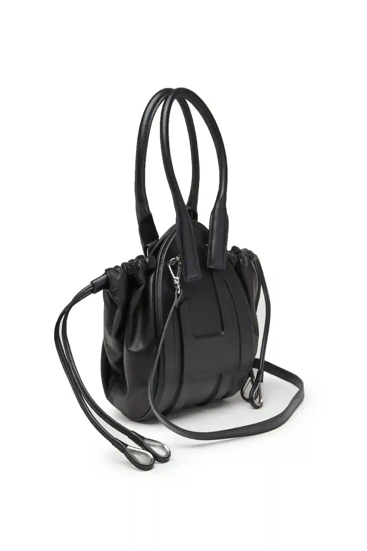 Black 1DR-Fold XS-Oval logo handbag in nappa leather