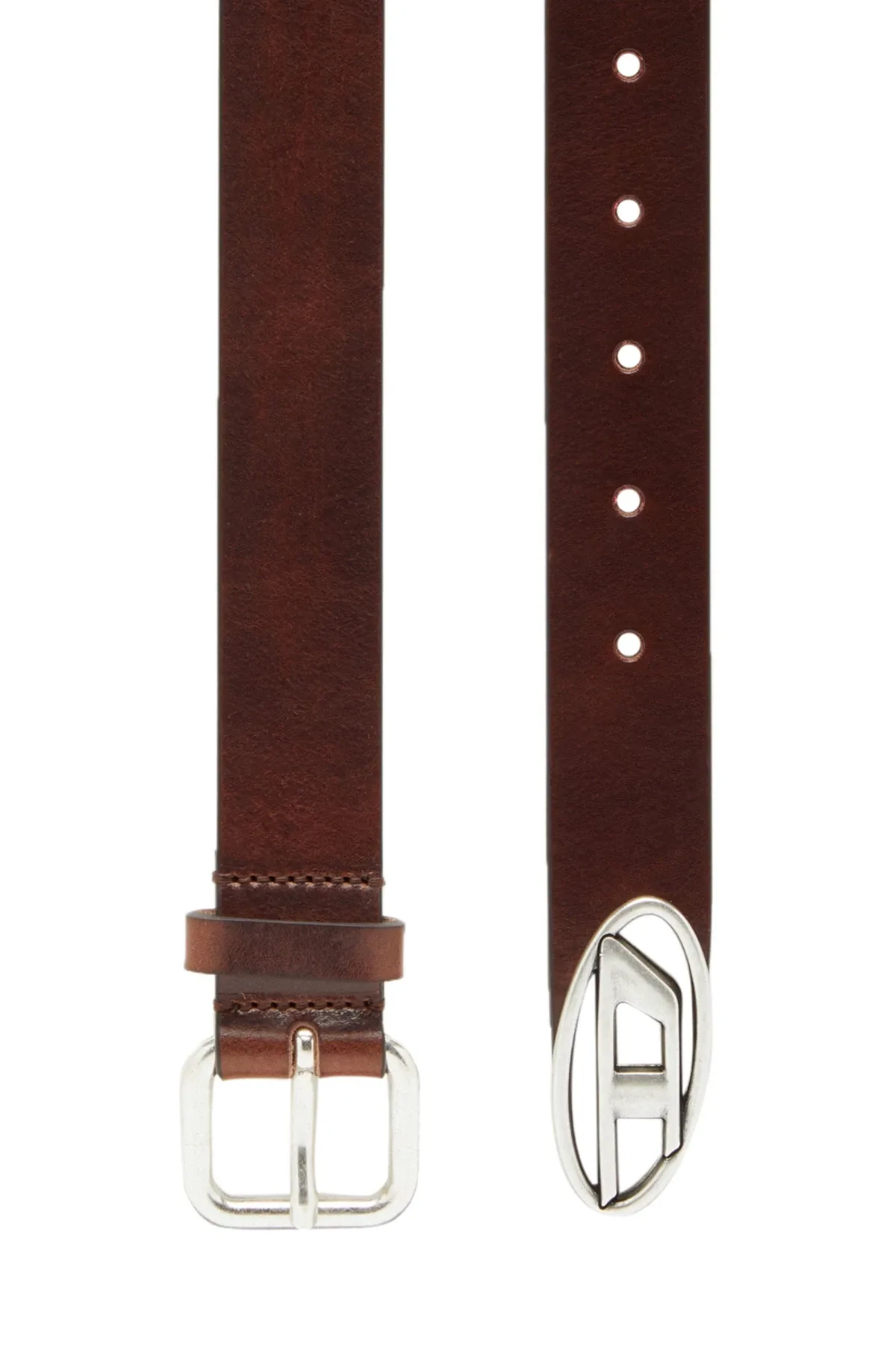 Brown Leather belt with oval D logo