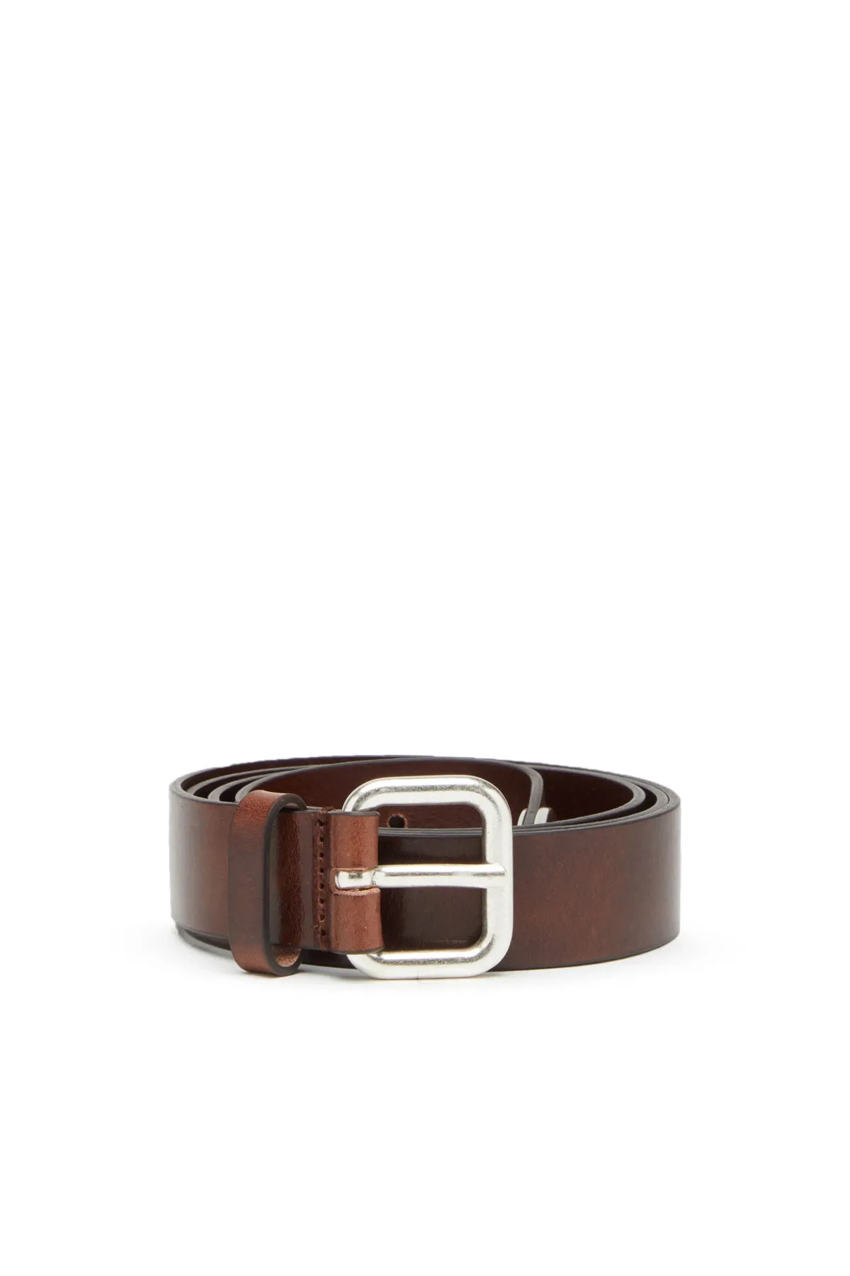 Brown Leather belt with oval D logo