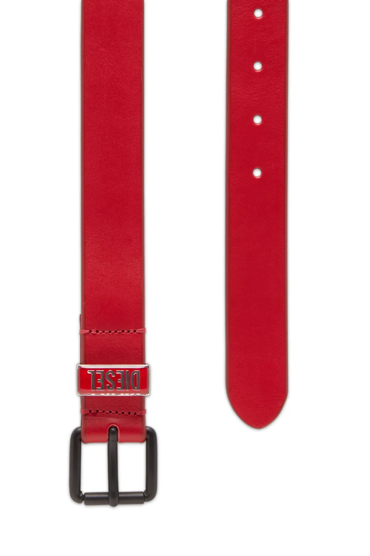 Red Leather belt with enamelled logo loop