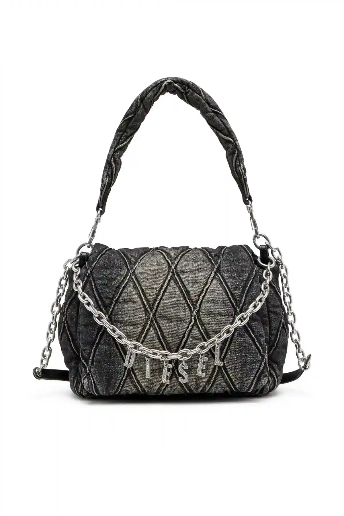 Black Charm-D M-Shoulder bag in quilted denim
