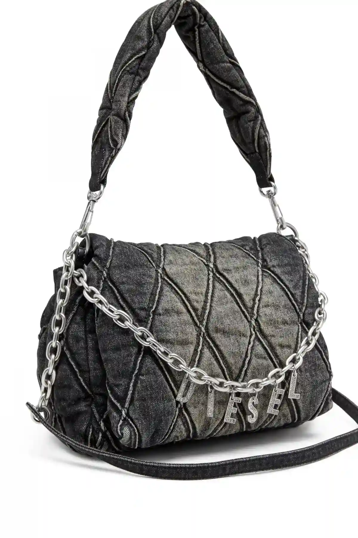 Black Charm-D M-Shoulder bag in quilted denim