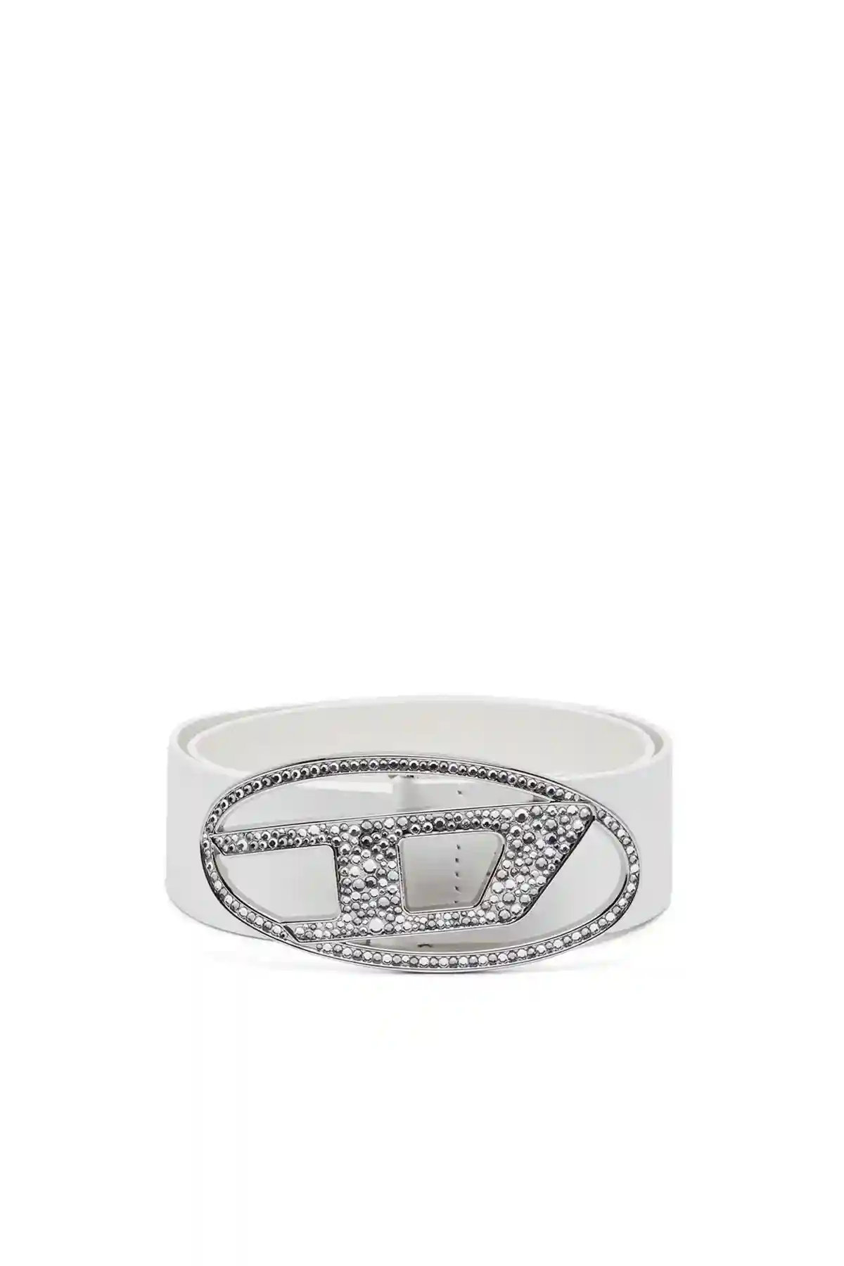 White Rhinestone-embellished leather belt