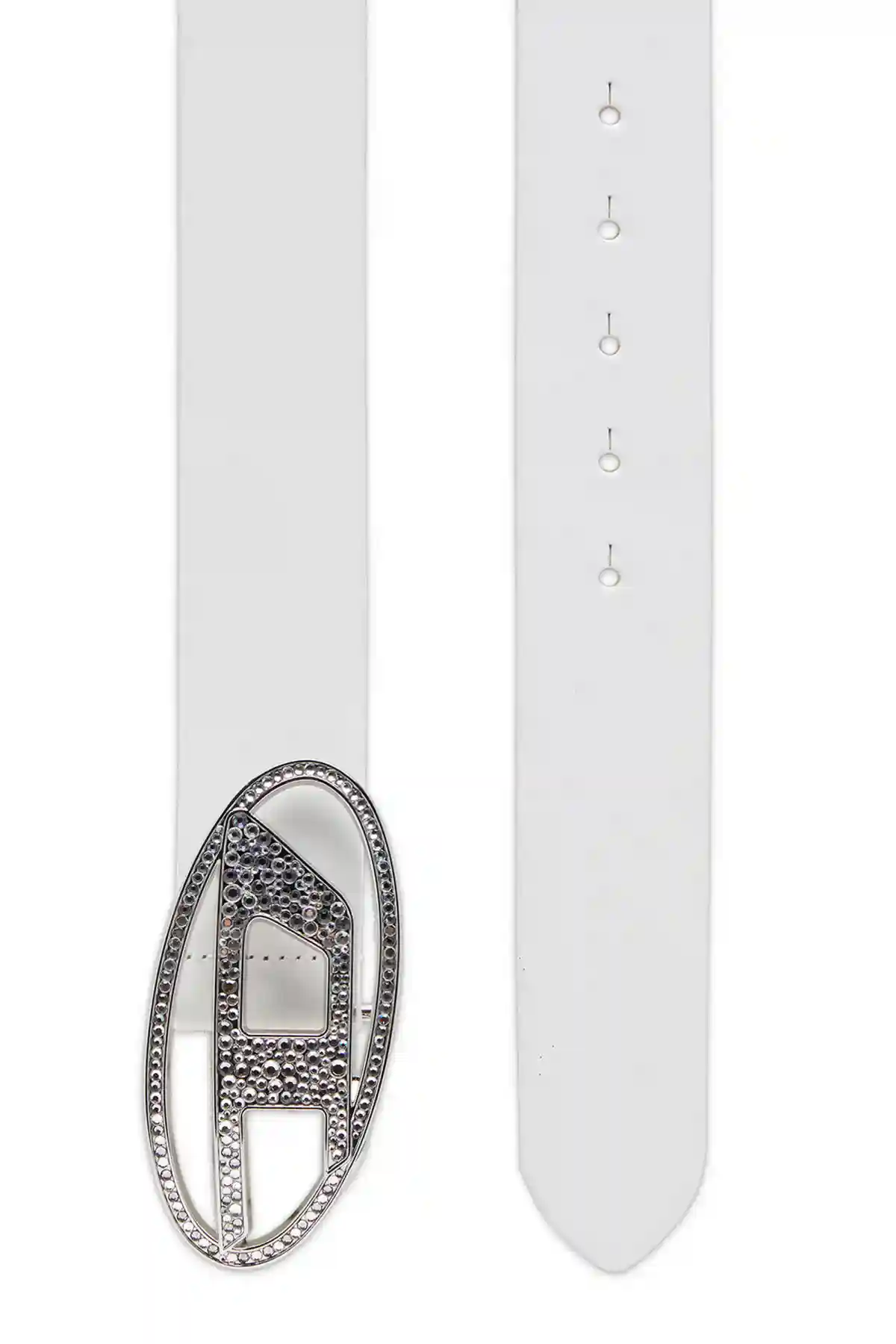 White Rhinestone-embellished leather belt