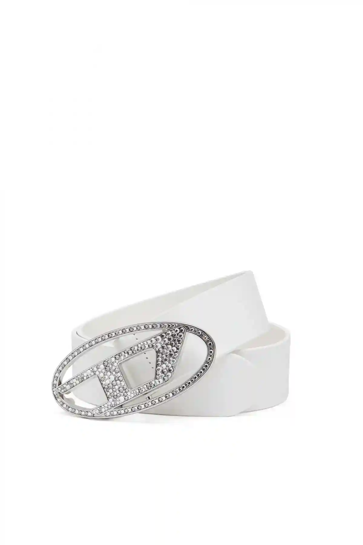 White Rhinestone-embellished leather belt