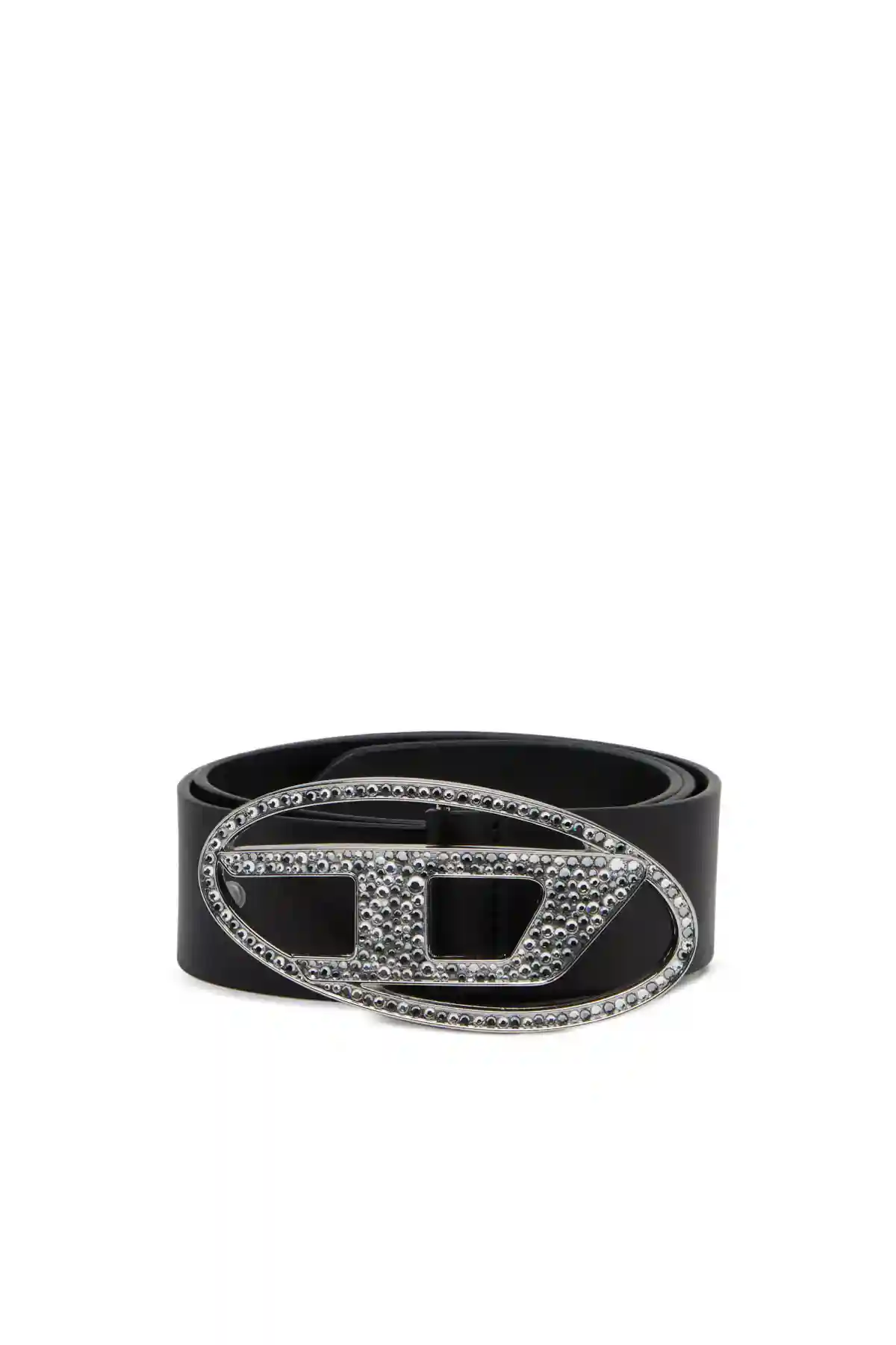 Black Rhinestone-embellished leather belt