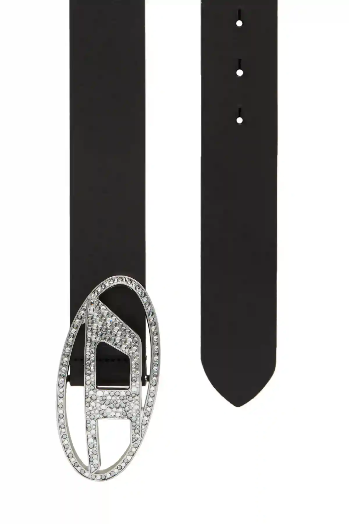 Black Rhinestone-embellished leather belt