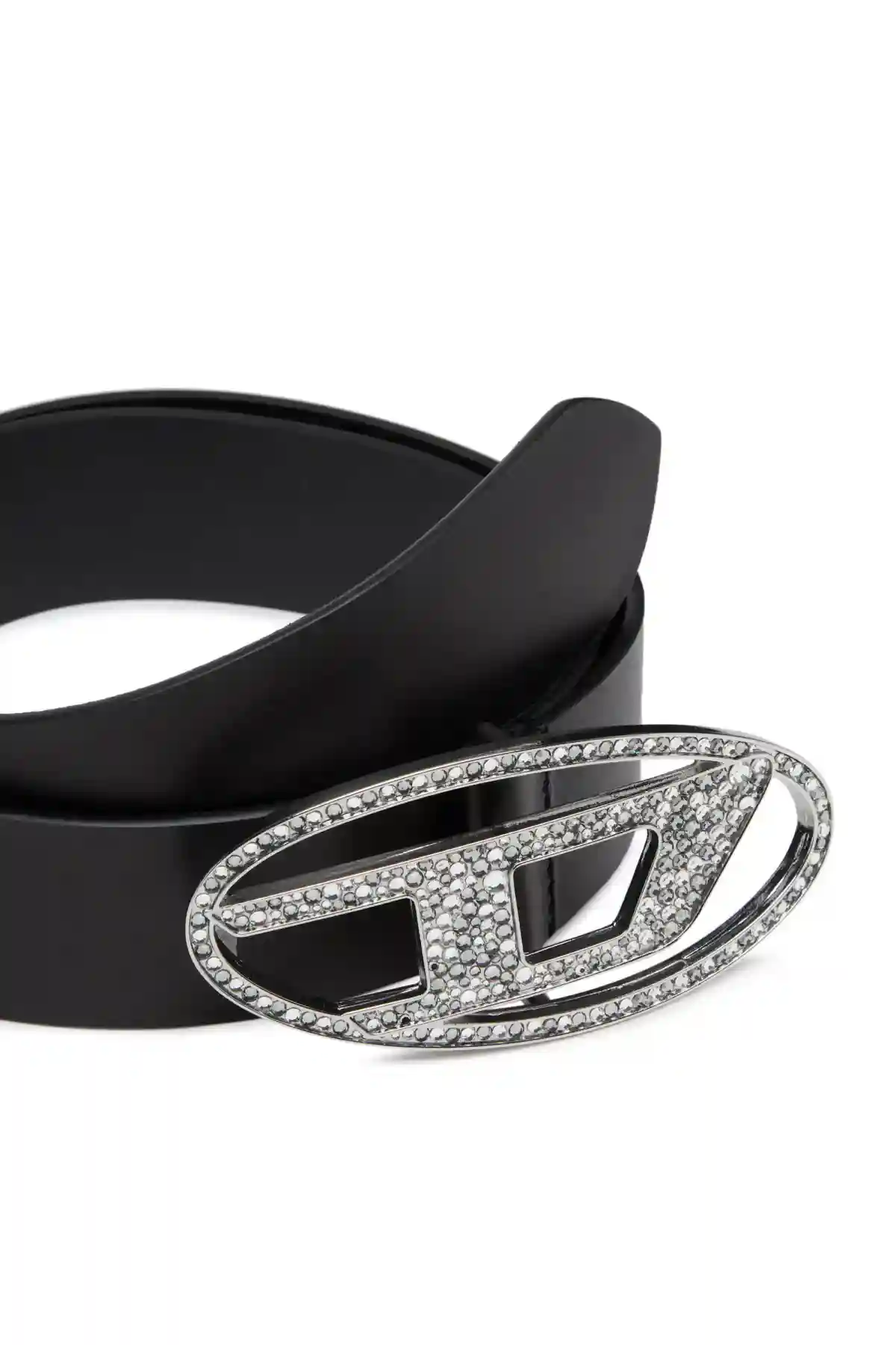 Black Rhinestone-embellished leather belt