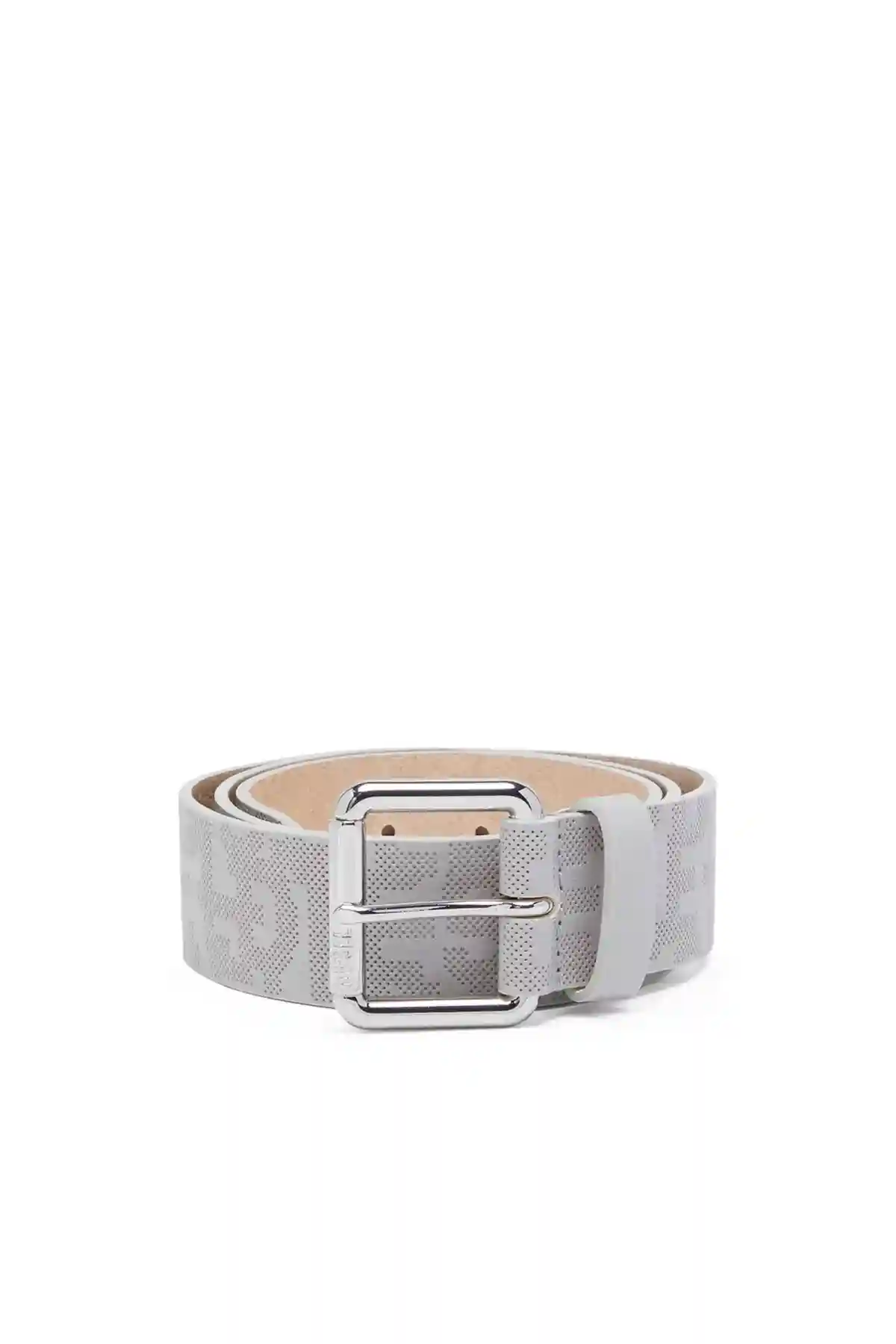 Grey Leather belt with perforated logo
