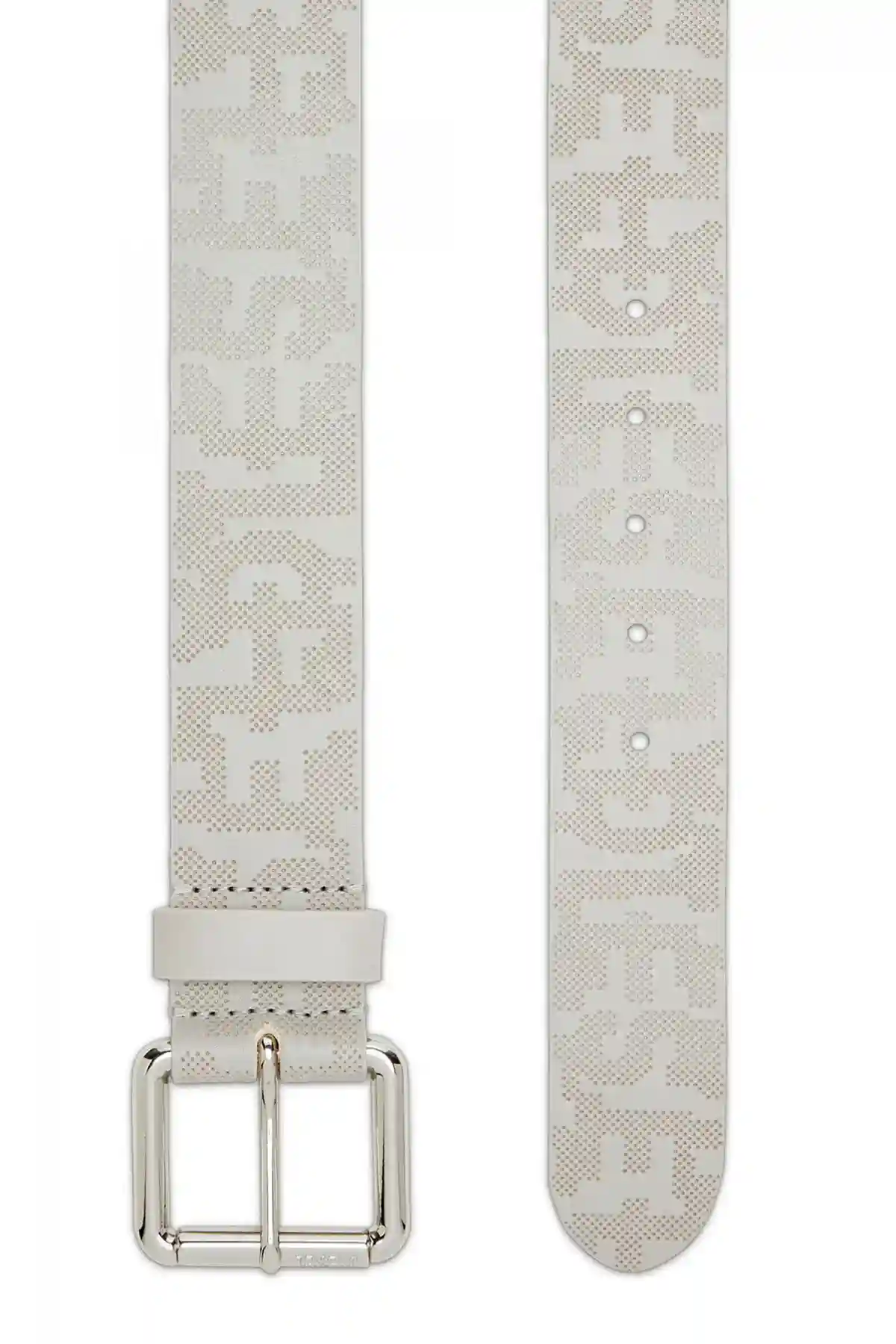 Grey Leather belt with perforated logo