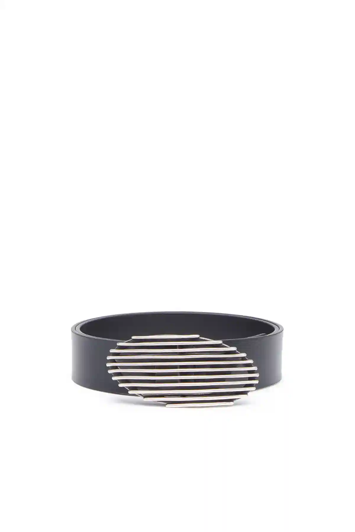 Black Leather belt with grill logo buckle