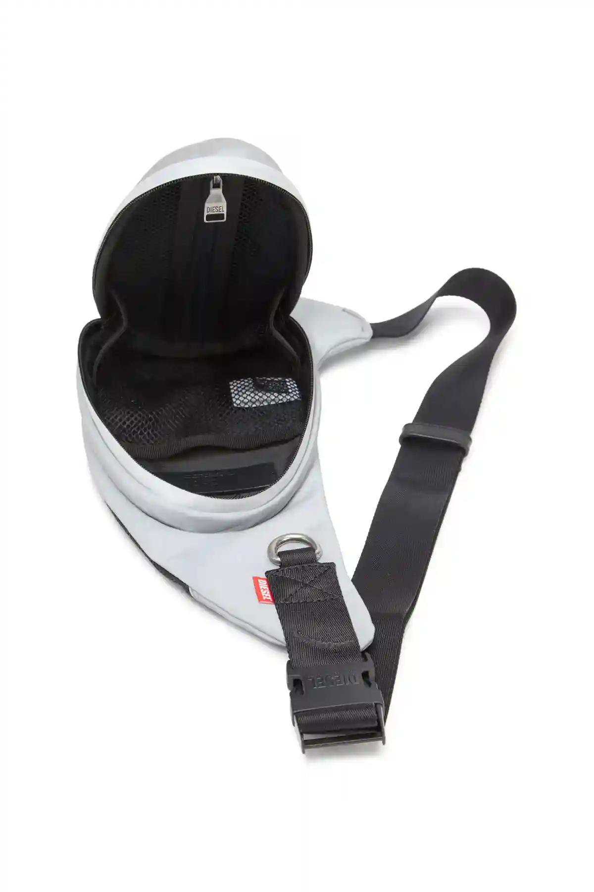 Silver 1DR-Pod-Hard shell sling bag in reflective fabric