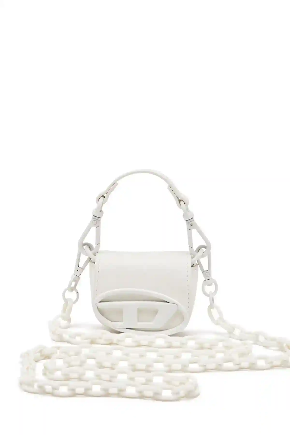 White Iconic micro bag charm in matte leather