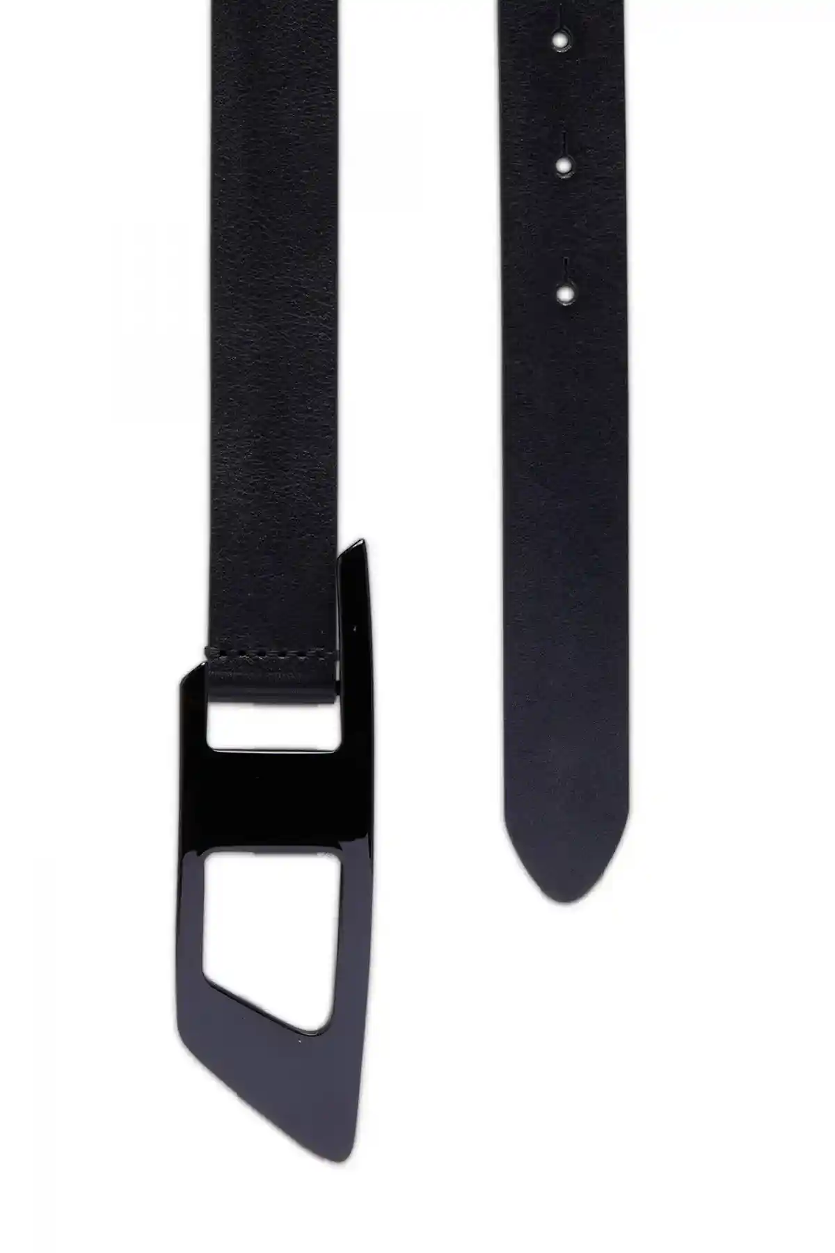 Black Slim leather belt with D buckle