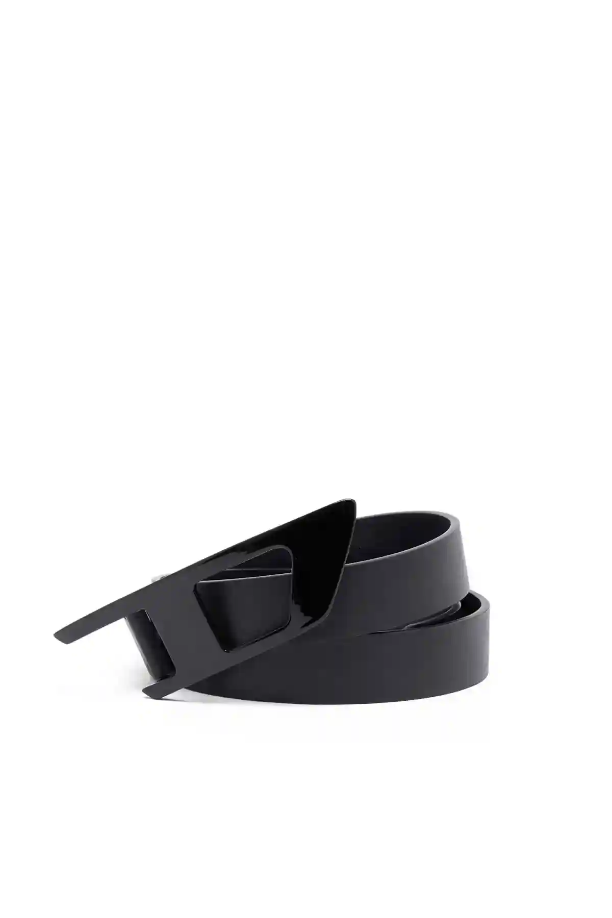 Black Slim leather belt with D buckle