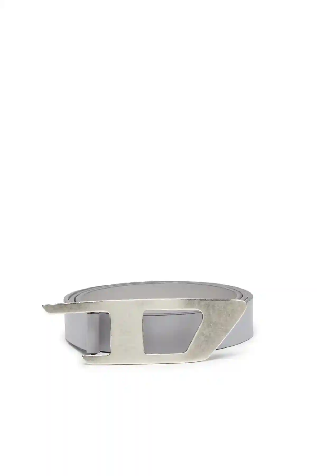 Grey Slim leather belt with D buckle