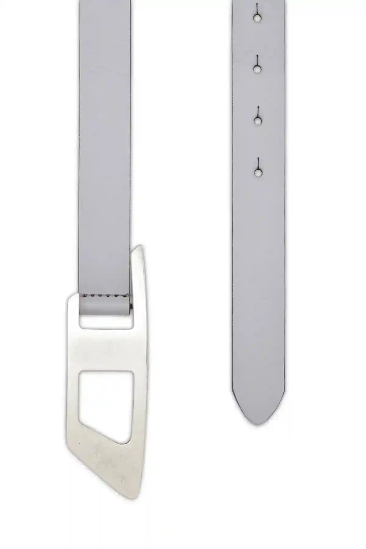 Grey Slim leather belt with D buckle