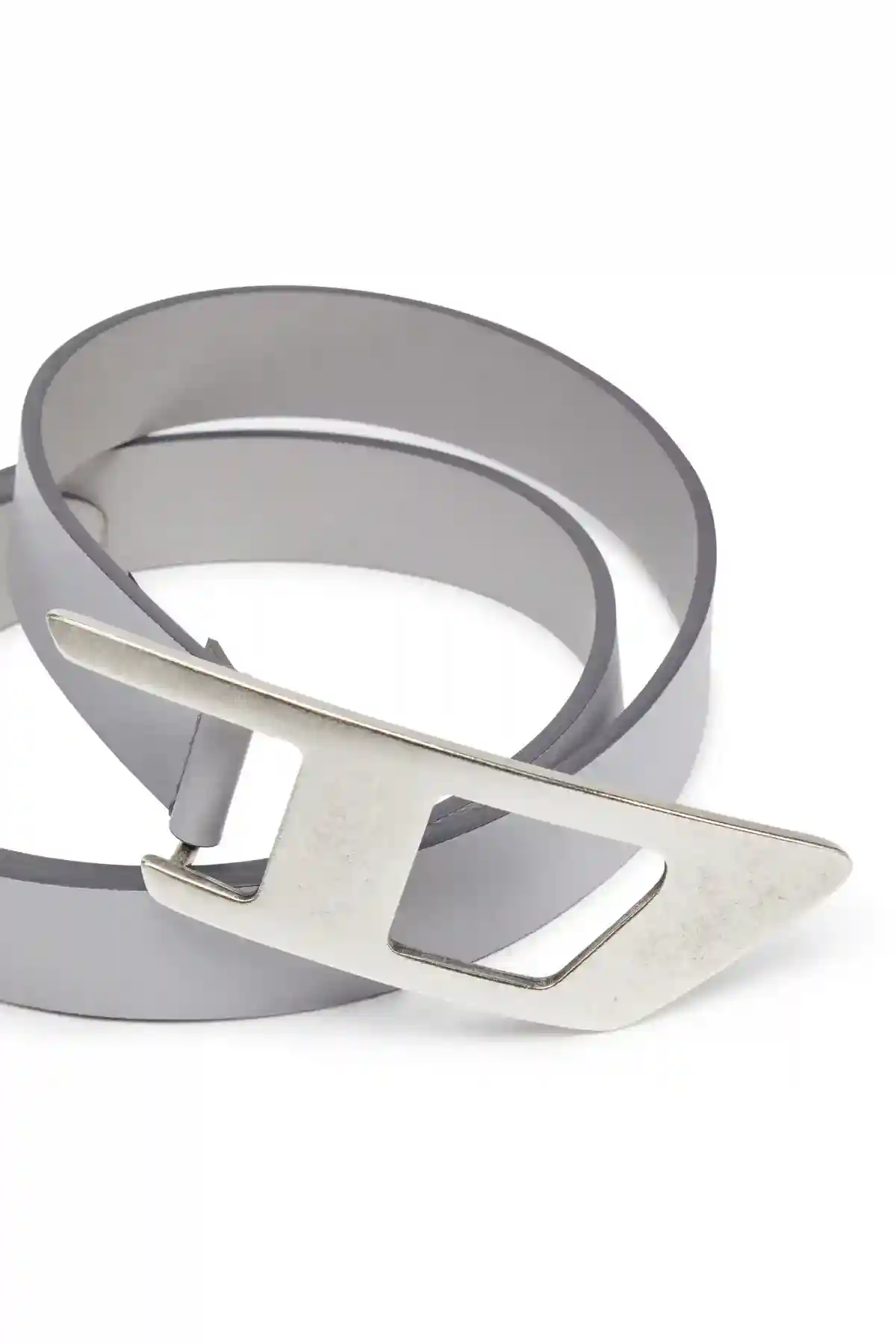 Grey Slim leather belt with D buckle