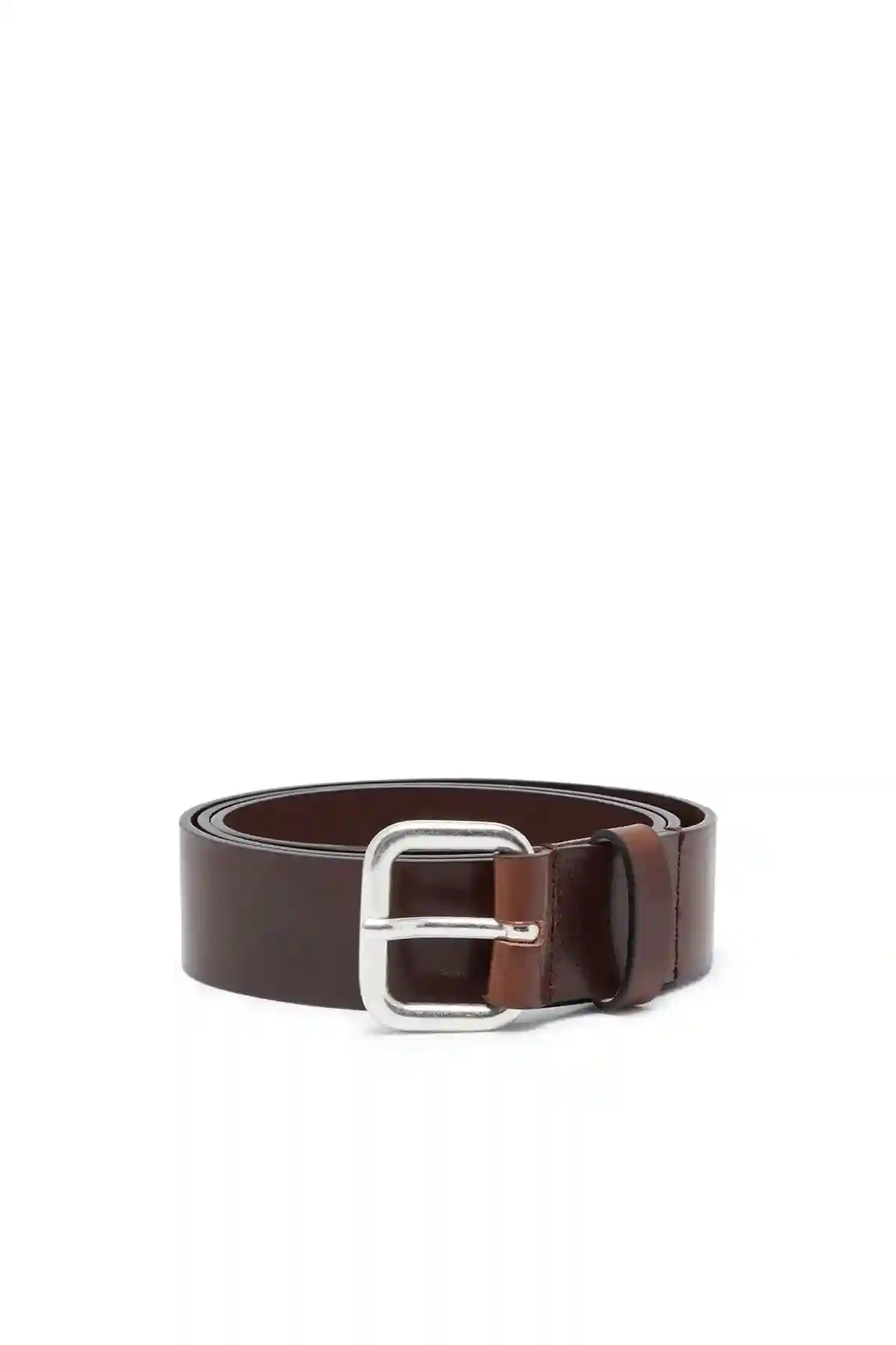 Brown Leather belt with metal logo insert