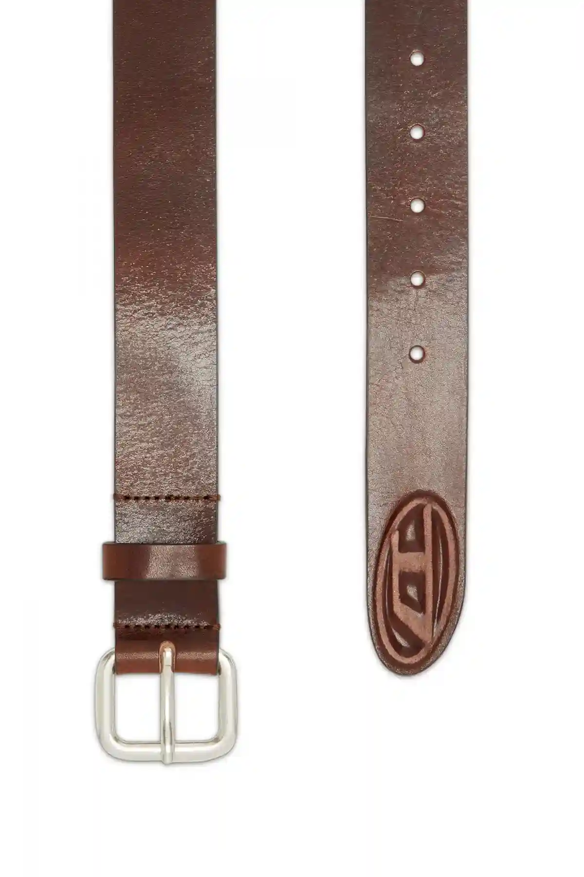 Brown Leather belt with metal logo insert