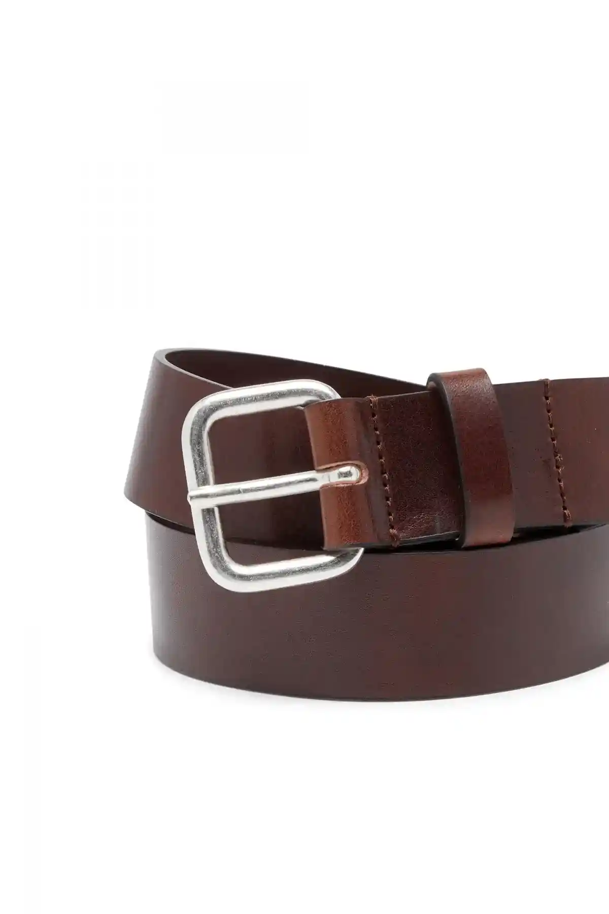 Brown Leather belt with metal logo insert