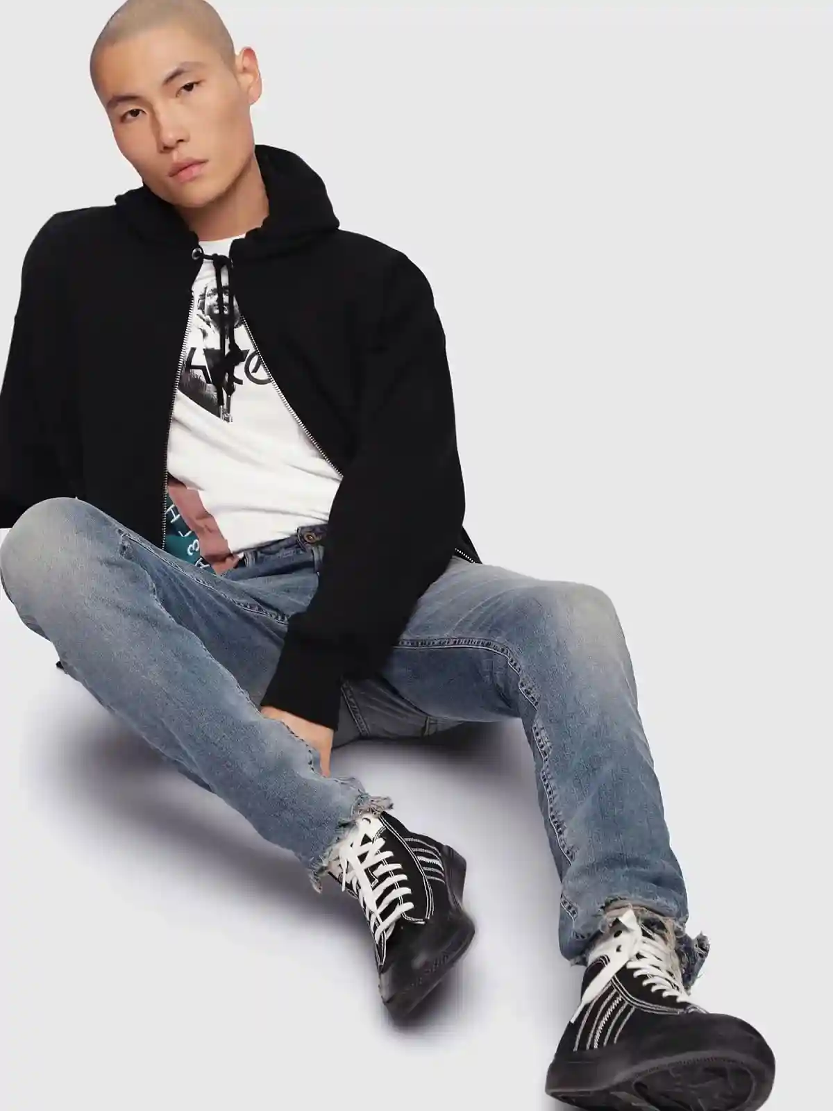 Black Mid top sneakers in bicolour canvas