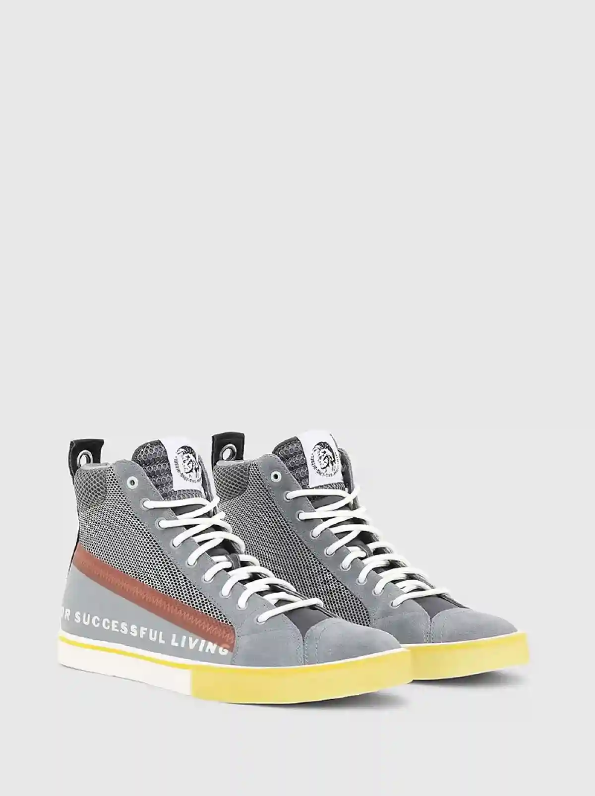 Grey High-top sneakers in mesh and leather
