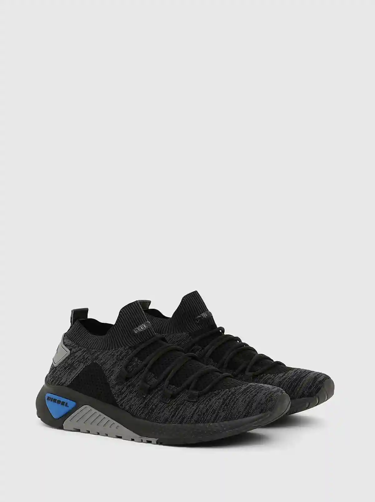 Black Lace-up sock sneakers with knit upper