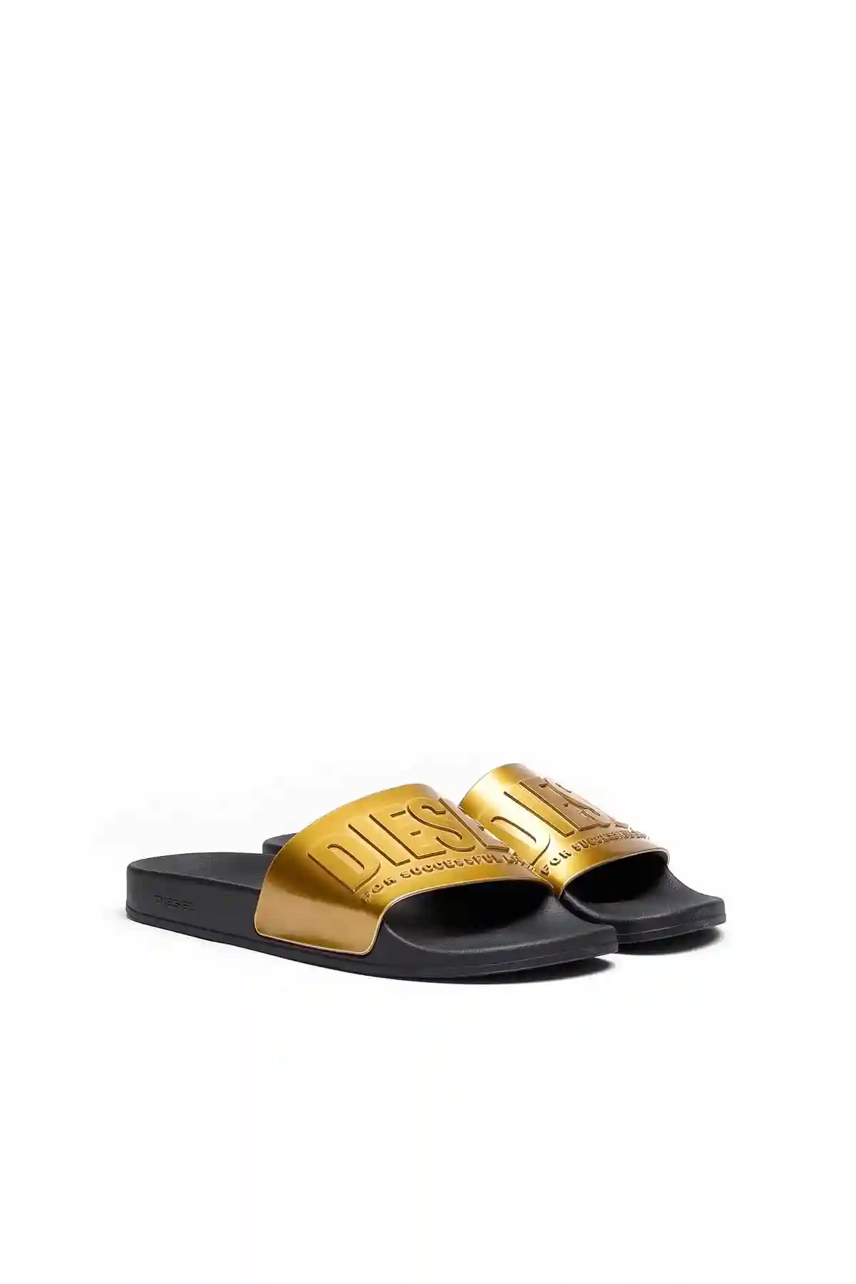 Black and Gold Metallic pool slides with embossed logo
