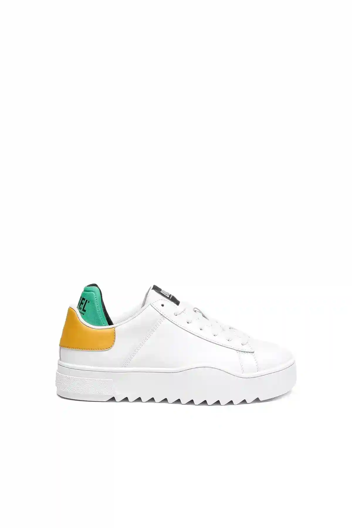 White and Yellow Leather sneakers with contrast trim