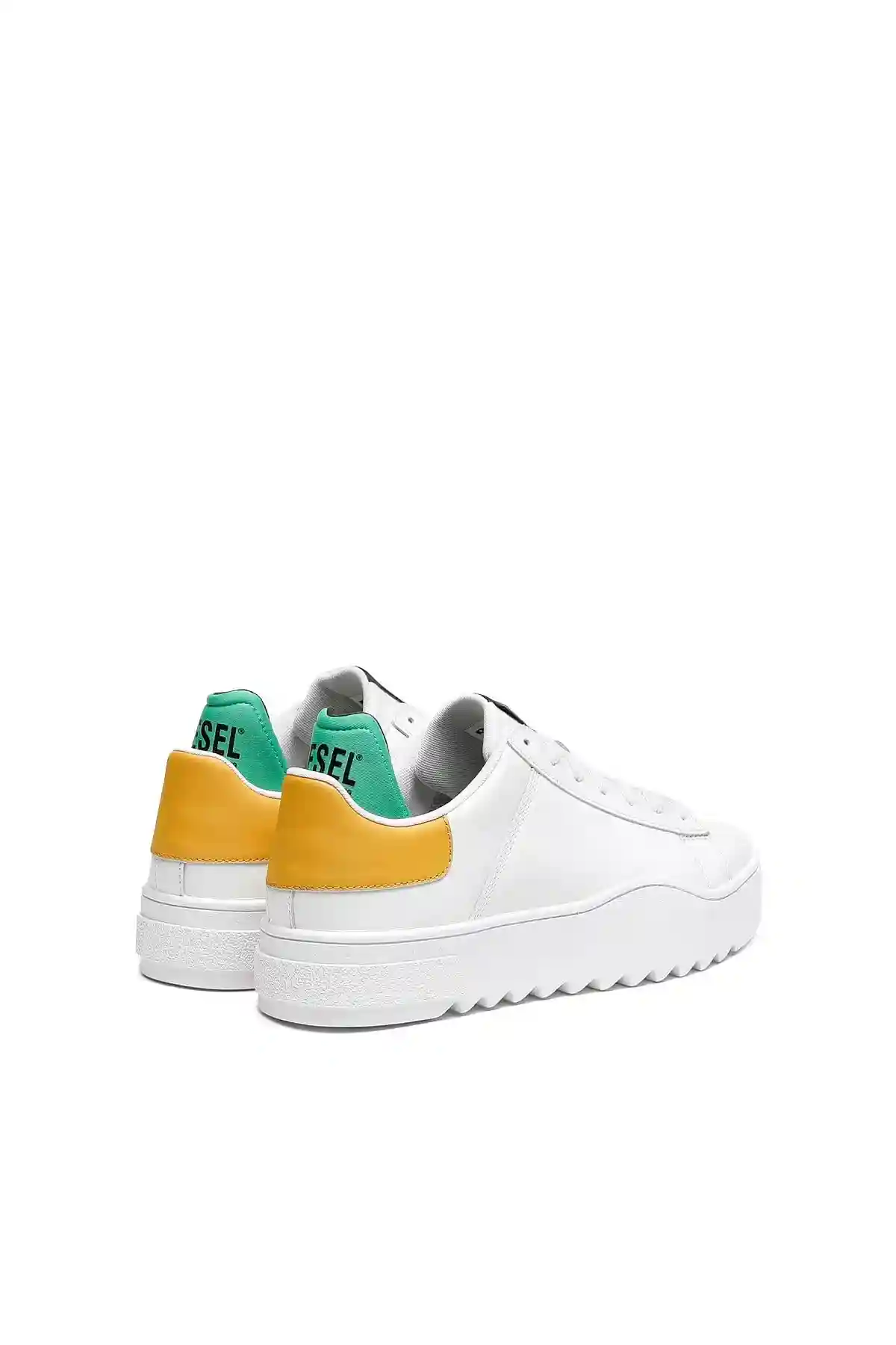 White and Yellow Leather sneakers with contrast trim