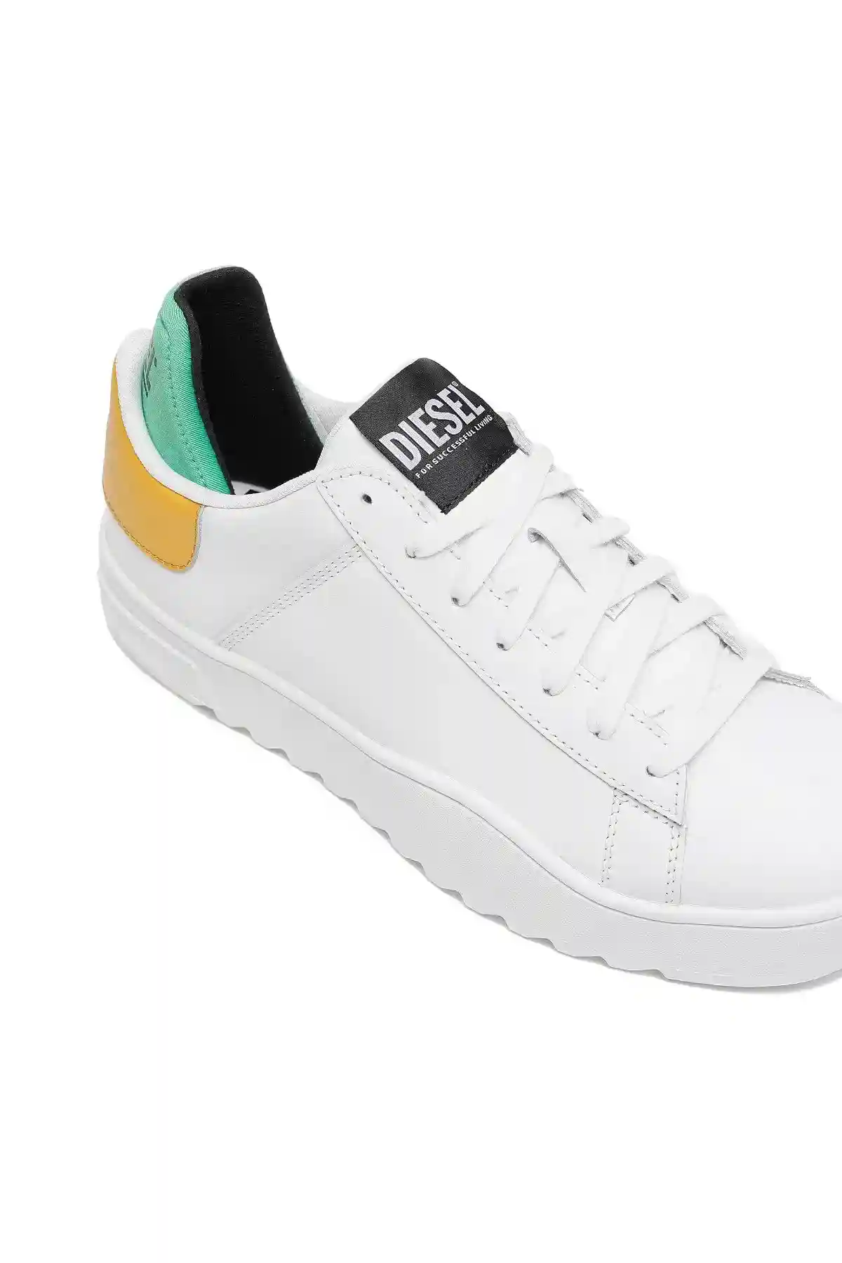 White and Yellow Leather sneakers with contrast trim
