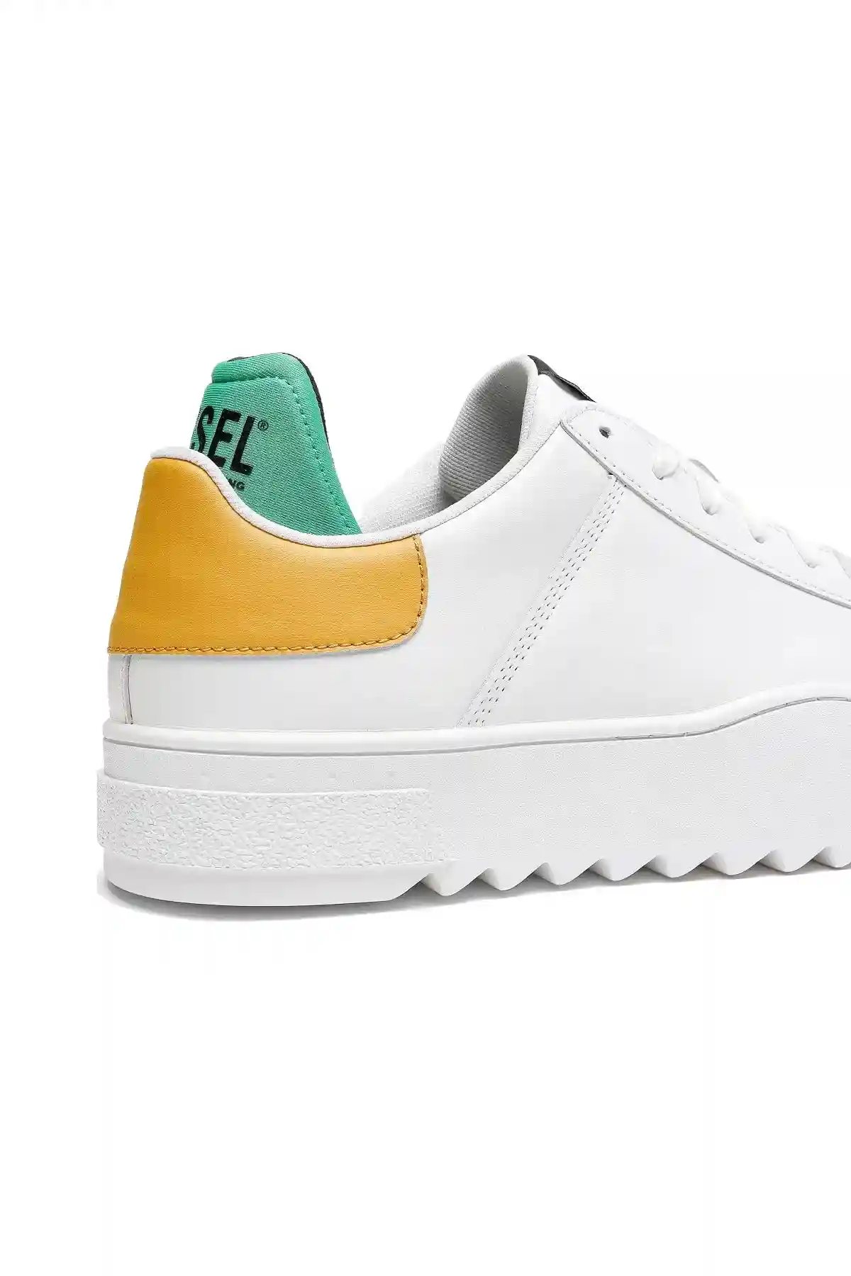 White and Yellow Leather sneakers with contrast trim