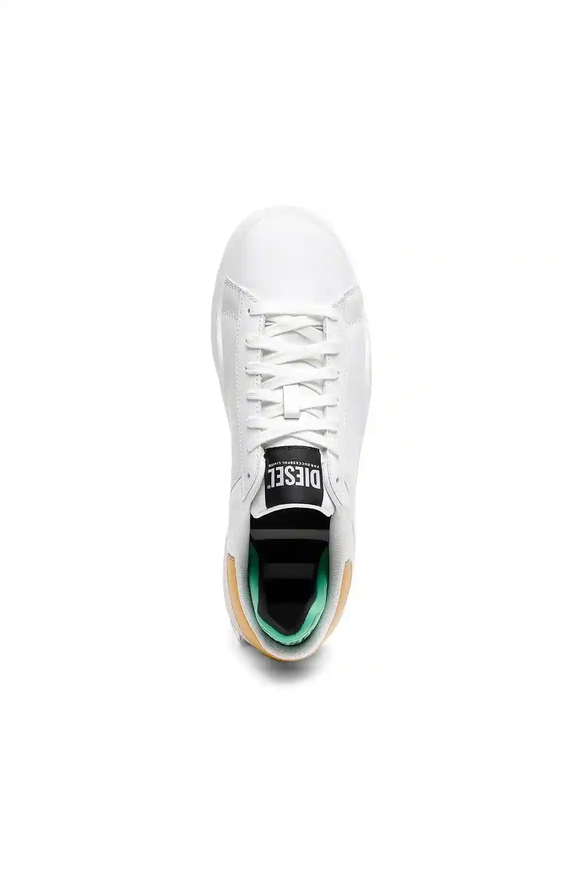 White and Yellow Leather sneakers with contrast trim