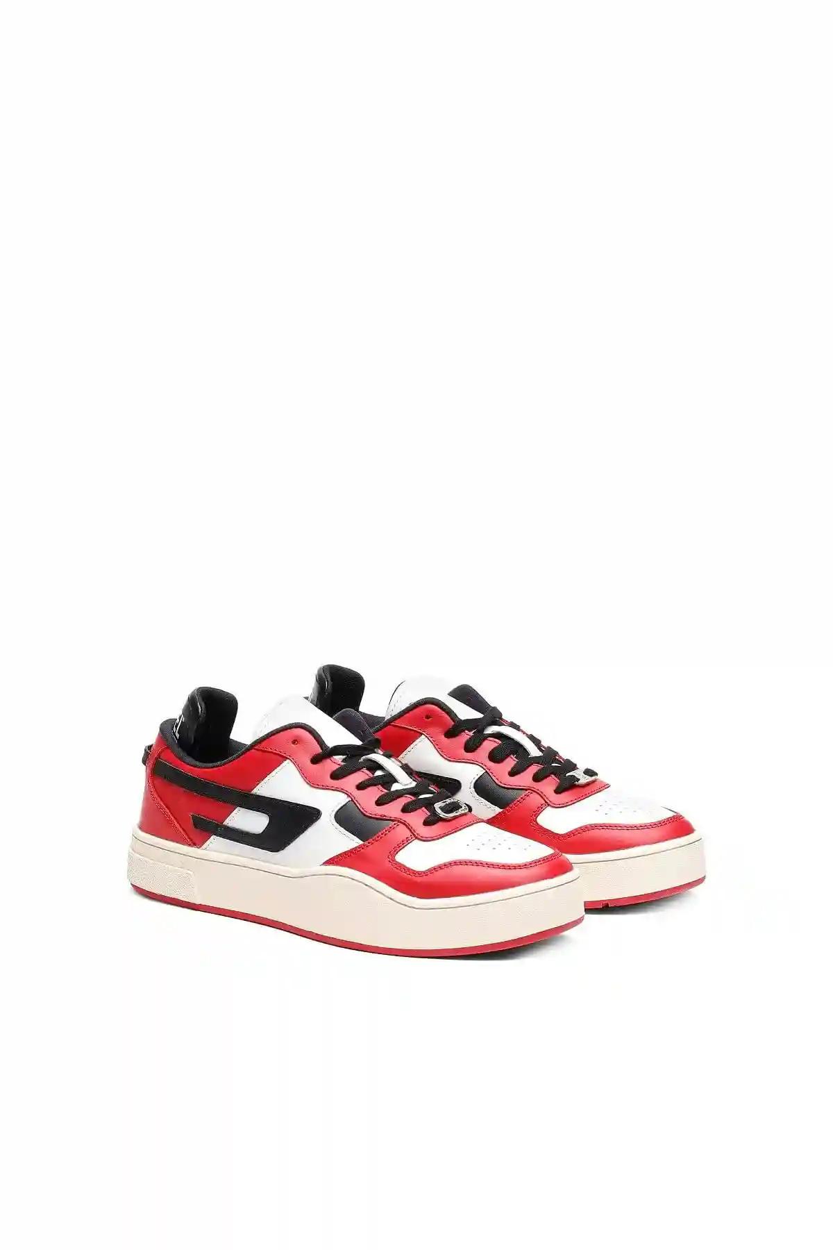 Red and White Leather low-top sneakers with D logo
