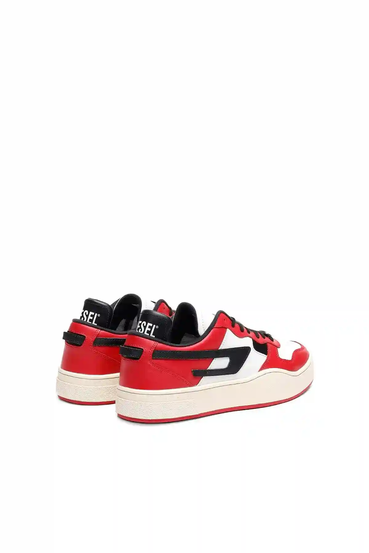 Red and White Leather low-top sneakers with D logo