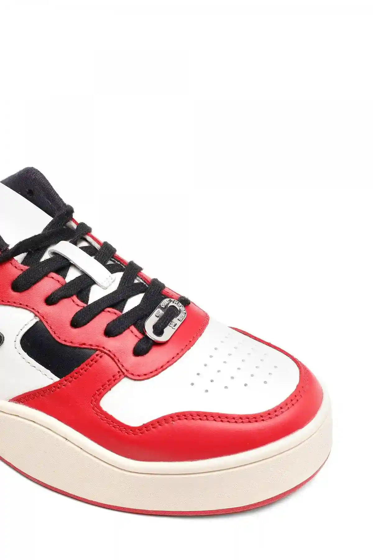 Red and White Leather low-top sneakers with D logo